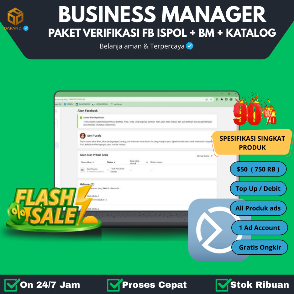 Paket BM ( Business Manager ) Dilengkapi Dengan Personal Full Verifikasi Meta Ads | DAPANDI ADS ID