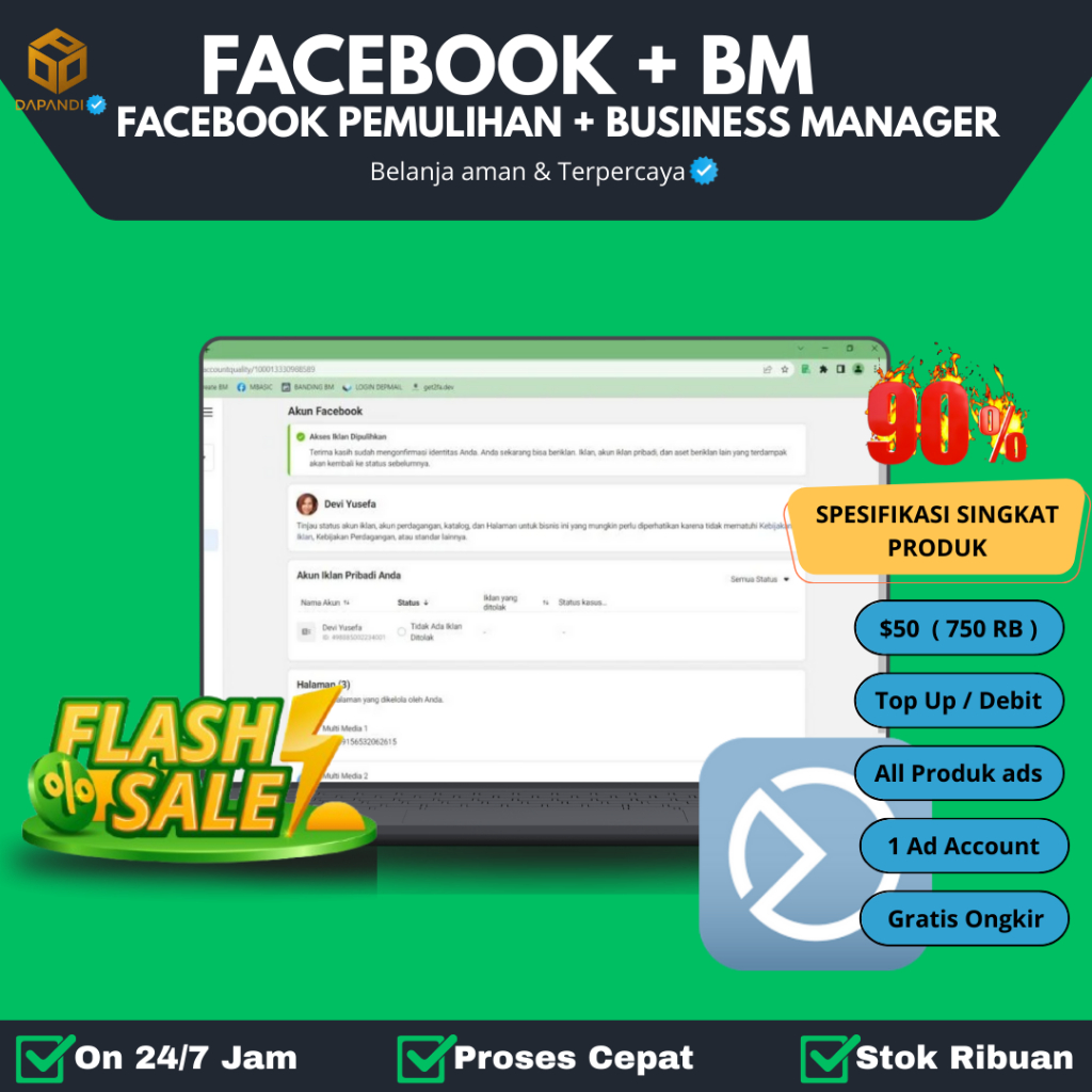 Facebook Pemulihan Dan BM ( Business Manager ) Limit $50 / 750Rb Support All Produk | DAPANDI ADS ID