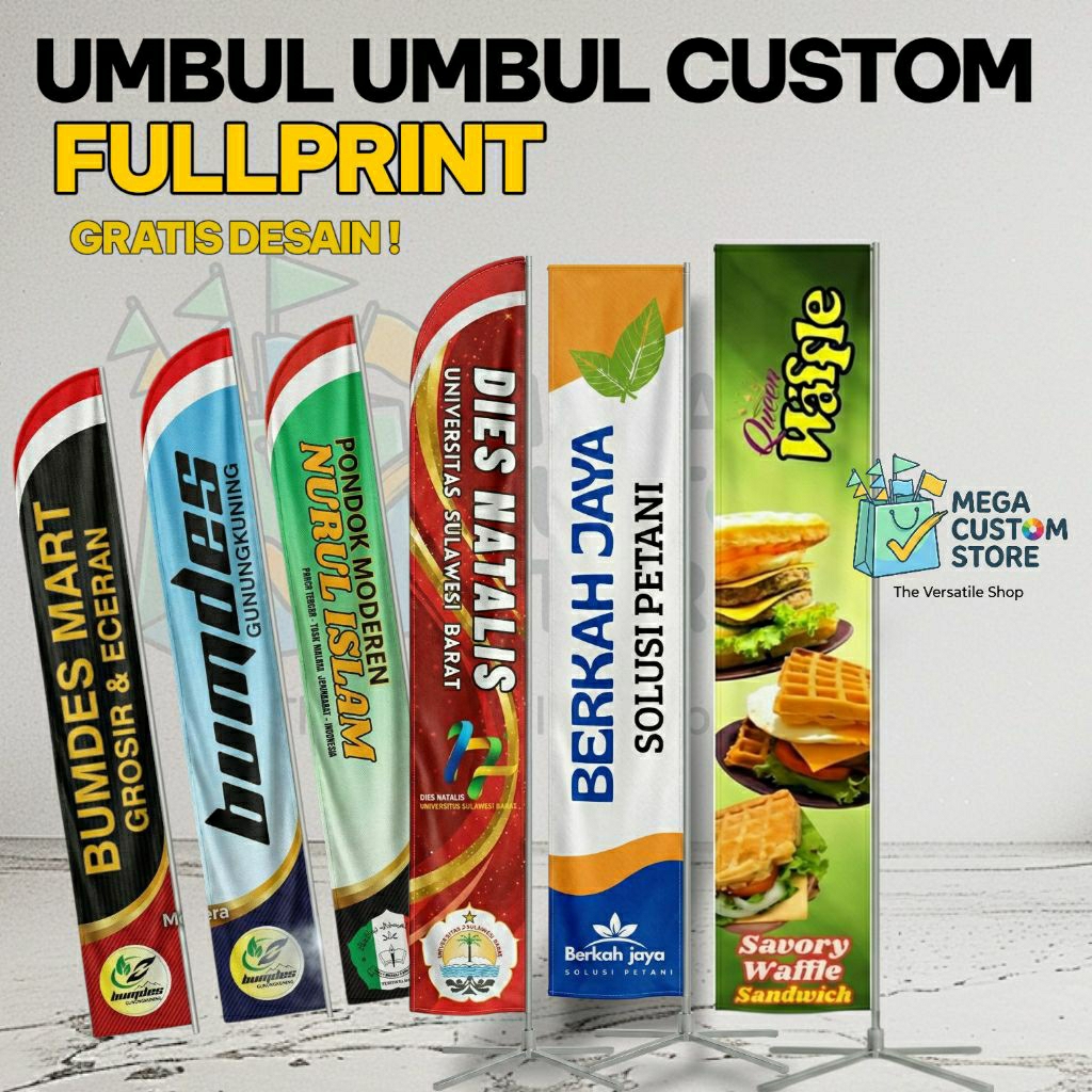 BENDERA UMBUL UMBUL CUSTOM FULLPRINTING | GRATIS DESAIN | PANJANG 3 4 5 METER | FULL WARNA BANER CUS