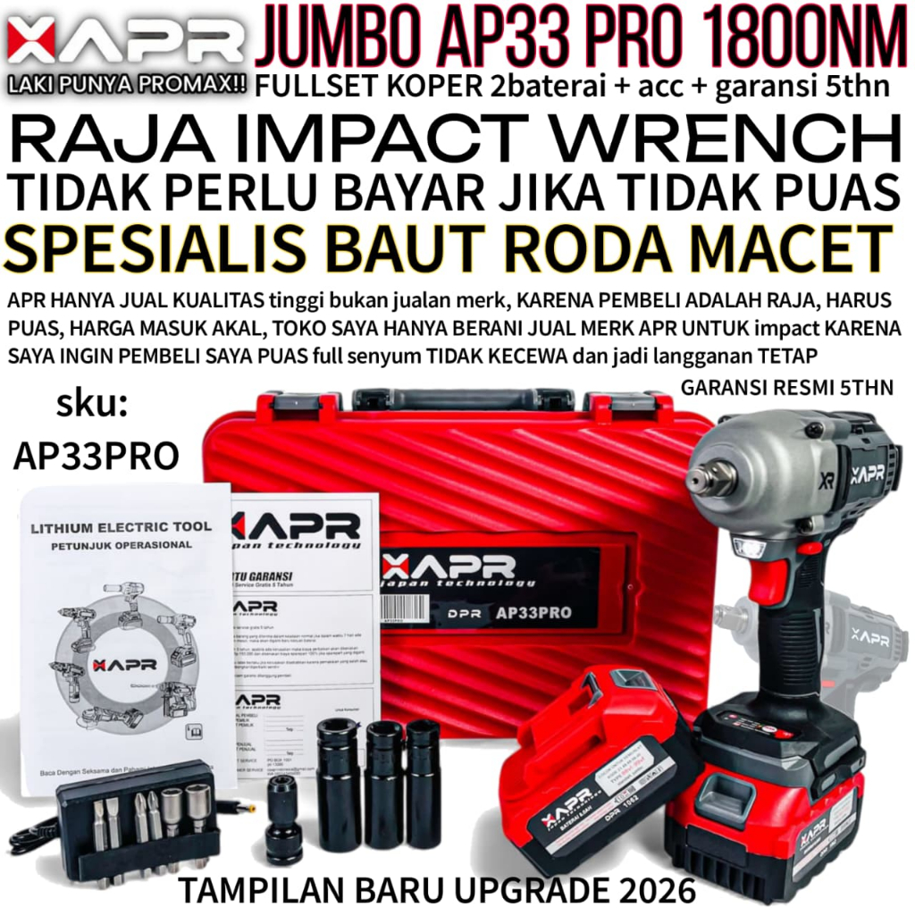 APR JAPAN impact wrench jumbo apr ap33 pro 1800nm impek kuat mobil motor mesin truck