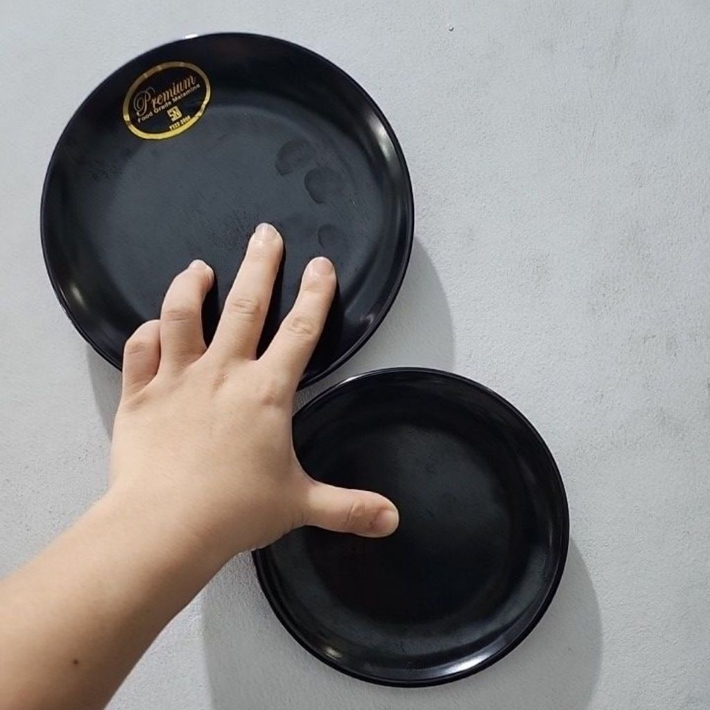 piring hitam melamin black plate dessert plate fruit plate pasta plate cake plate 6inch / 14,5cm 7in