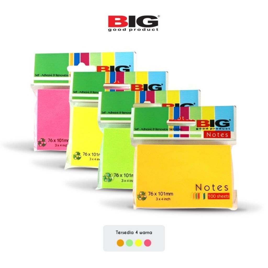 [1 Pak Isi 12 Pcs] Sticky Notes Penanda Kertas Stick Note Memo Pad BIG 76x101mm 3x4inch 7,6x101cm Wa