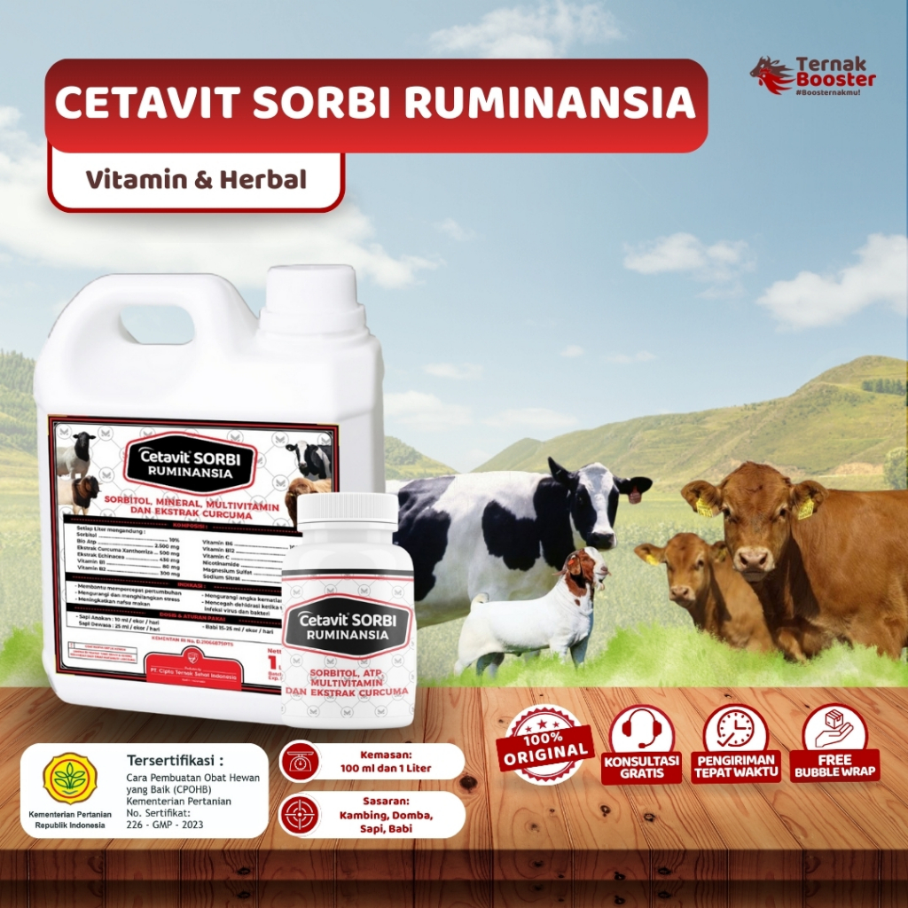 Cetavit Sorbi Ruminansia - Vitamin dan Mineral Penggemuk Sapi Kambing Domba Gula Cepat Pencegah Dehi