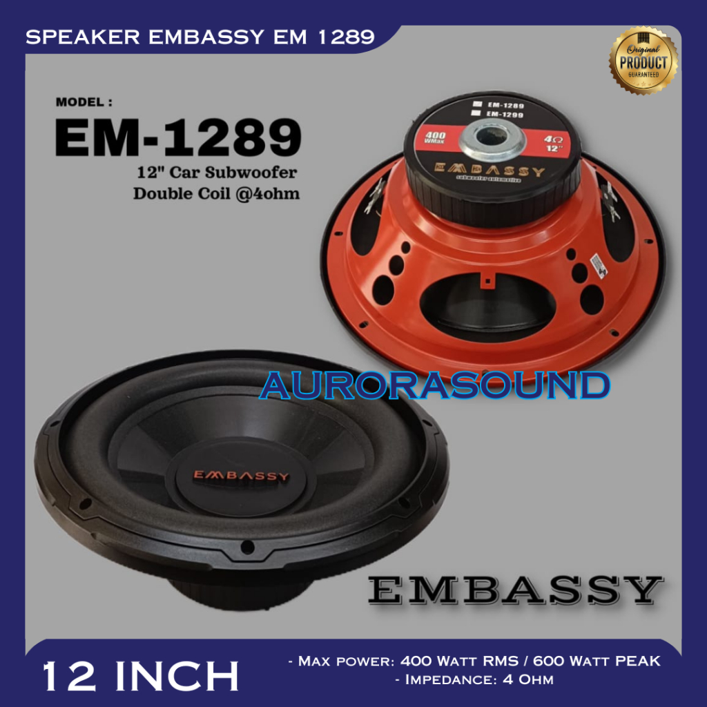 SPEAKER EMBASSY EM 1289 SPEAKER SUBWOOFER 12 INCH ORIGINAL