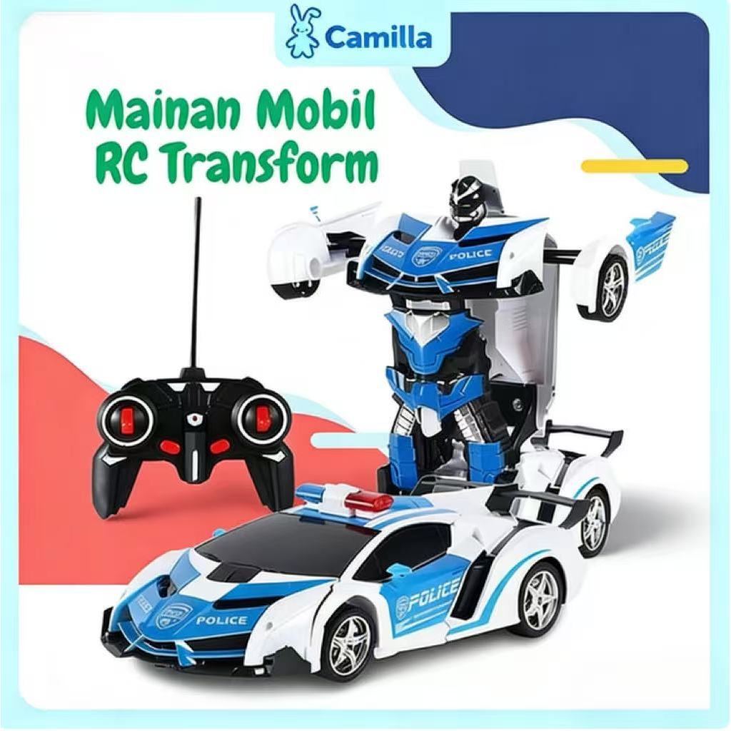 Camilla 2-in-1 Mainan Robot Polisi yang Dapat Diubah Mobil Polisi Remote Control Anak-anak Berubah M