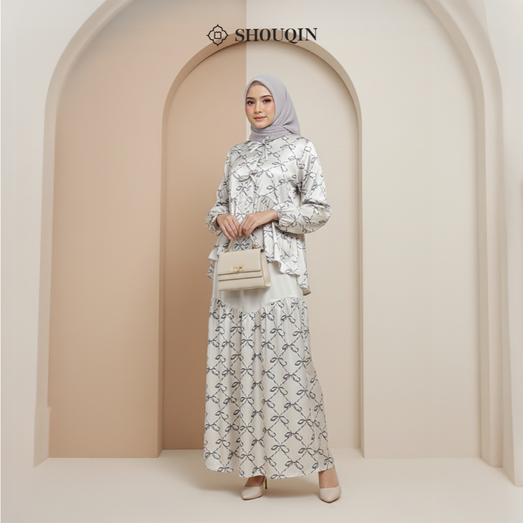Shouqin Azrina - One Set Tunik Skirt Satin Silk Premium Full Print Motif Elegan XS - XXL