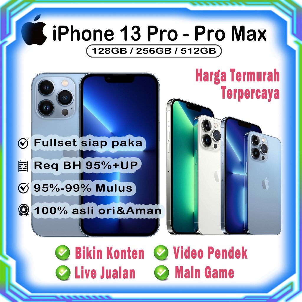 iphone 13 pro/13 pro max Second Original 128GB 256GB bekas asli Mulus Fullset inter Bergaransi/bikin