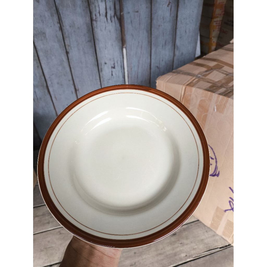 ( 1LUSIN / 12 PCS ) PIRING KERAMIK LIS COKLAT