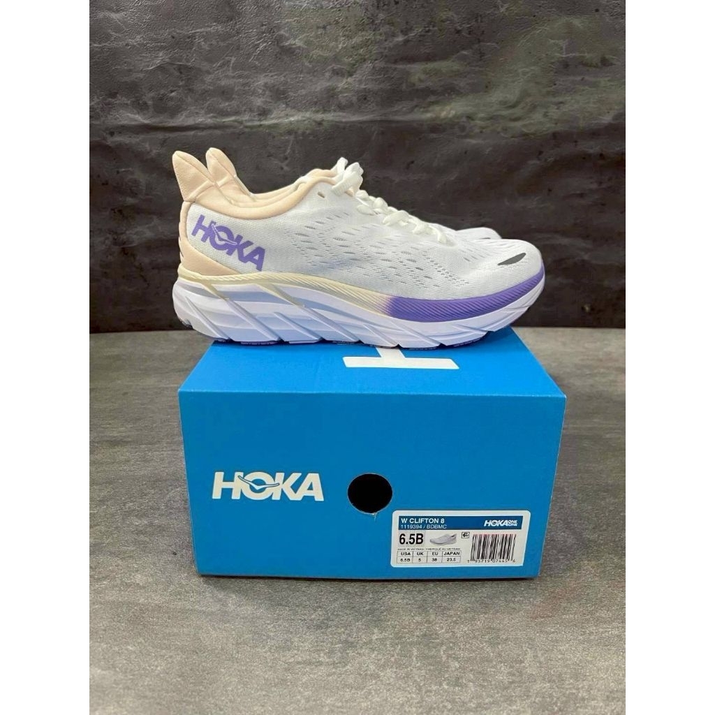 Sepatu Hoka Clifton 8 Wide White Purple