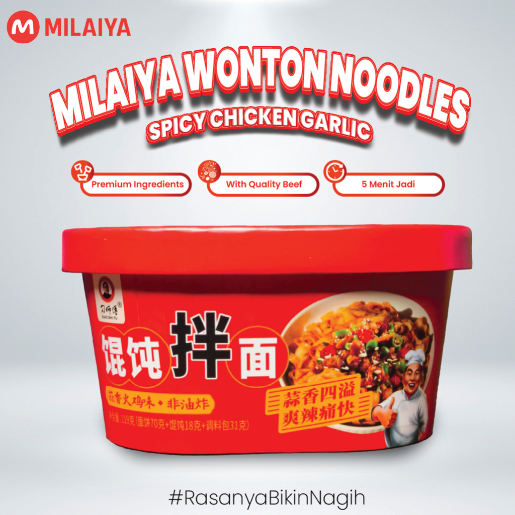 Milaiya Mi Cup Wonton Ayam Kalkun Bawang Putih Pedas Gurih