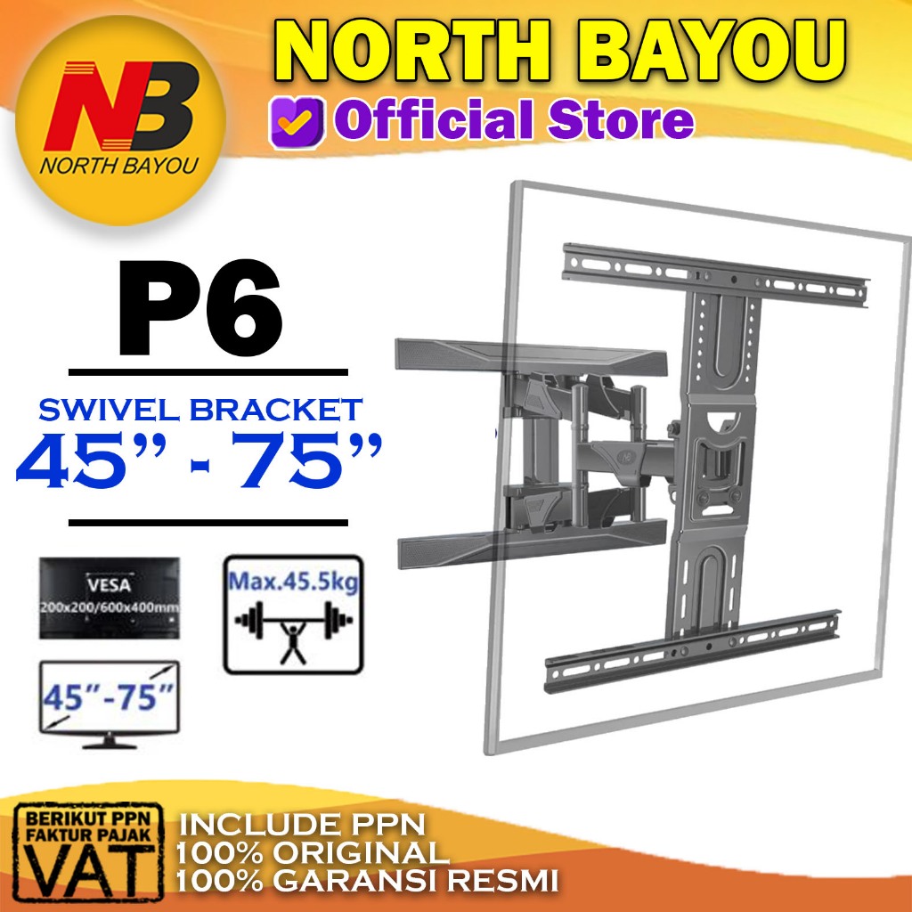 Bracket Wall TV Monitor Jumbo (40"-80") North Bayou NBI-P6 Braket Swivel Dinding Monitor Vesa PC Kom