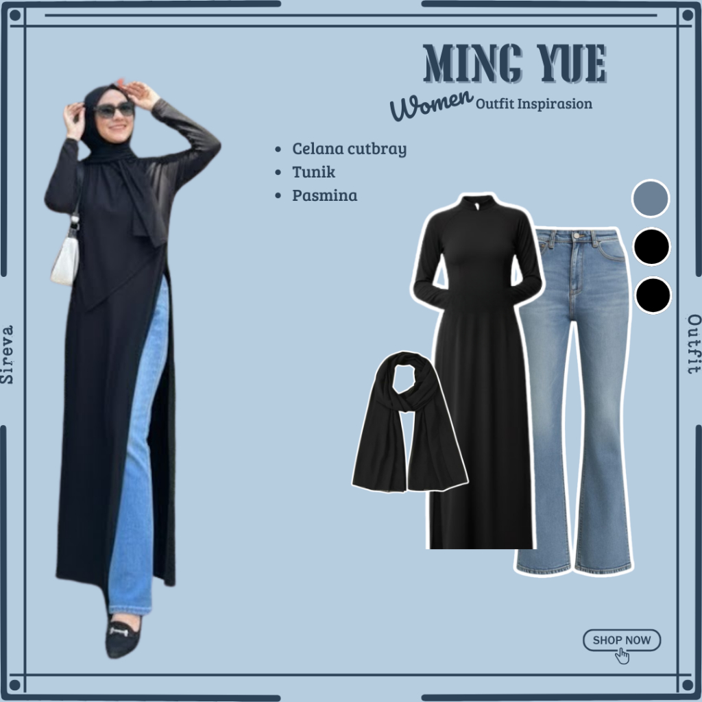 Setelan 3in1 Trend { Tunik + Cutbray Jeans + Pasmina } One Set korean Style | Fashion Kekinian_SR132