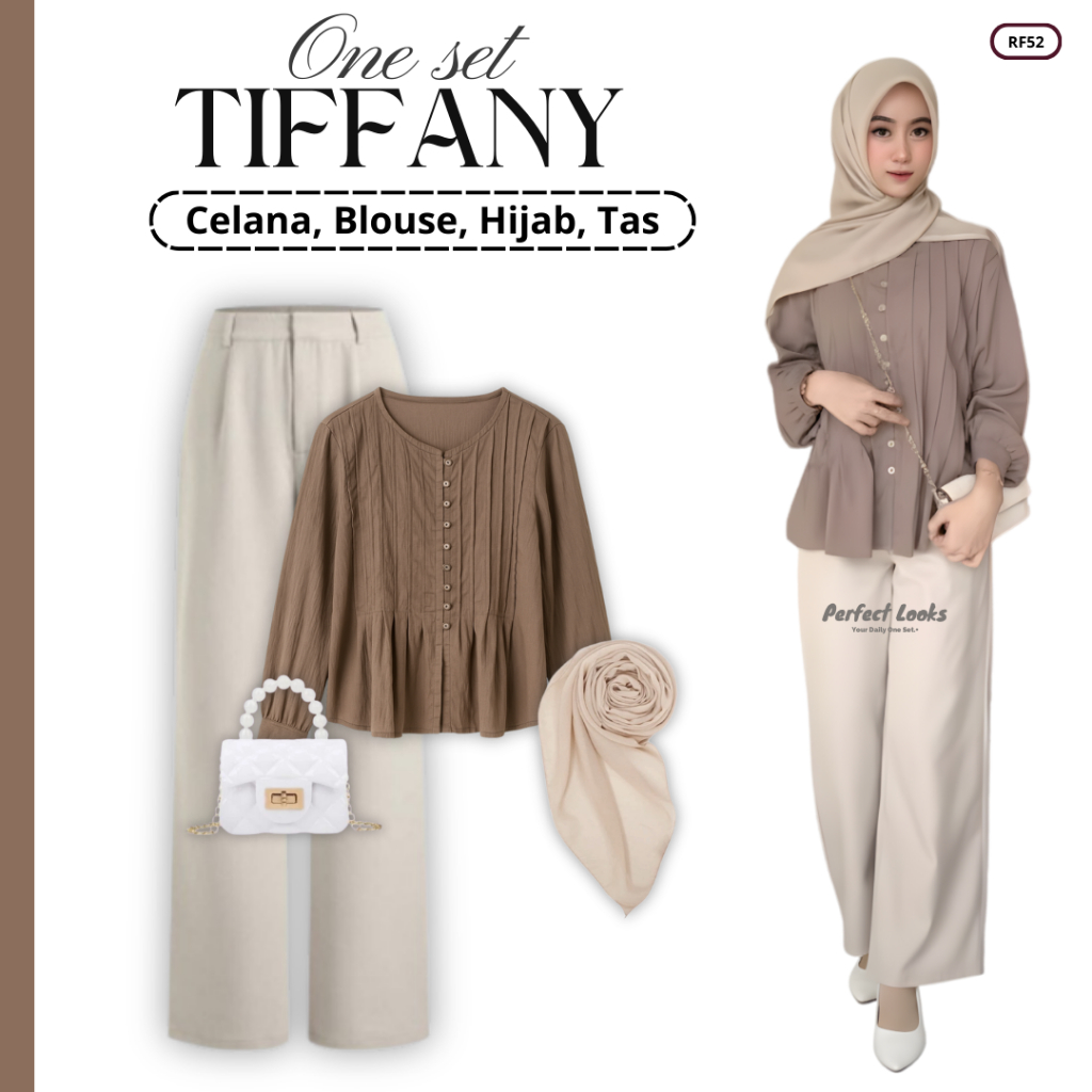 Setelan Kulot | Celana, Blouse Tiffany, Hijab, Tas Jelly | One Set Wanita Kekinian RF52