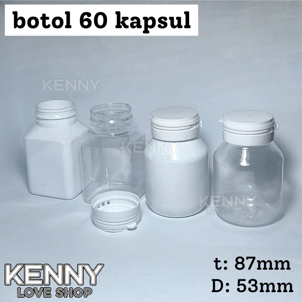 [GOJEK] botol PET 60 KAPSUL plastik kotak bulat bening obat 100ml