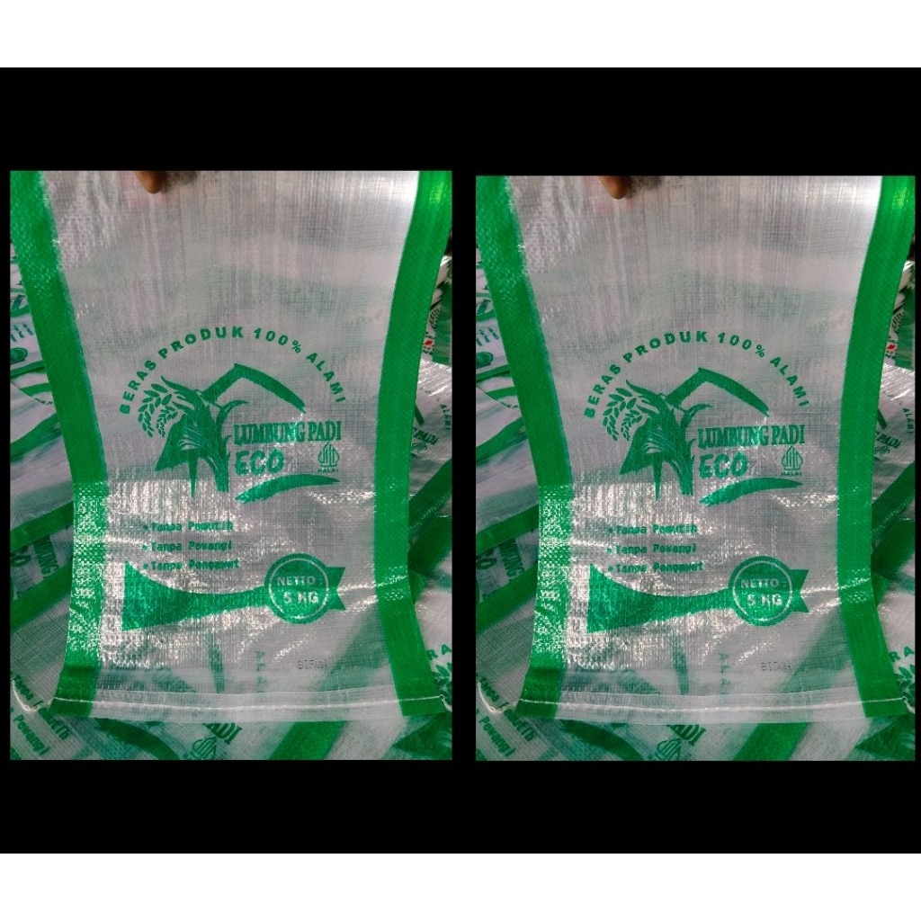 Kemasan Karung Beras Sablon 5Kg Cap Lumbung Padi Kuat Dan Tebal Transparan Isi 50 Lembar