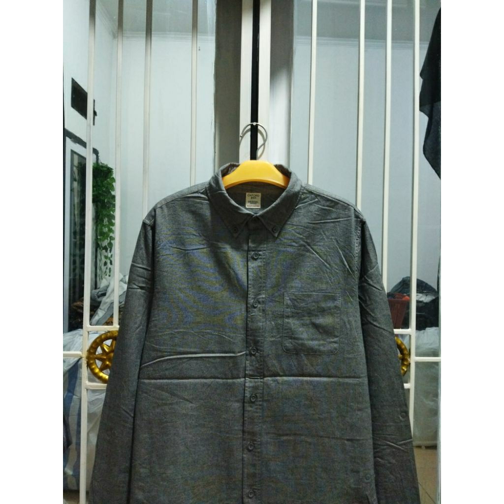 kemeja oxford Polham polos L slim fit kasual pria murah terlaris