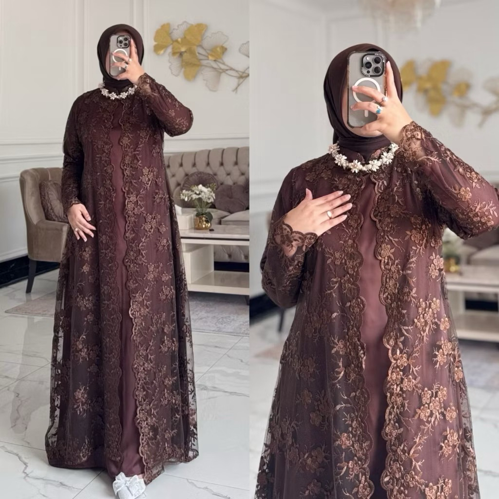 Gamis Jenna Dress free kalung | Gamis Brokat Premium Full Furing | Dress Kondangan Elegan Terbaru