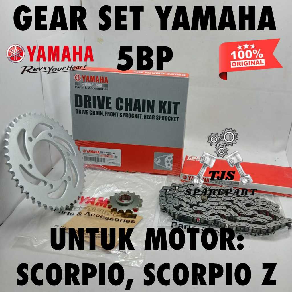 ASLI GEAR SET+RANTAI KODE-5BP ORIGINAL ASLI YAMAHA YPG SCORPIO/SCORPIO Z KUALITAS ORI YAMAHA YPG ORI