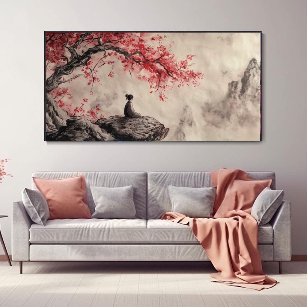 Lukisan dinding abstrak tekstur minimalis modern motif pemandangan cina - Hiasan rumah