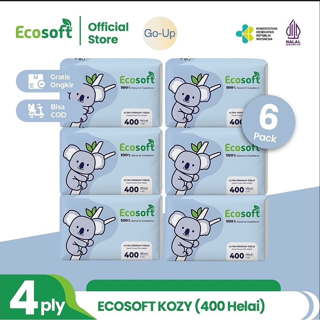 [Paket Hemat 6 Pack] Tisu ECOSOFT KOZY Facial Tissue 4 Ply 400 Helai Tisu Wajah Ultra Premium Lembut