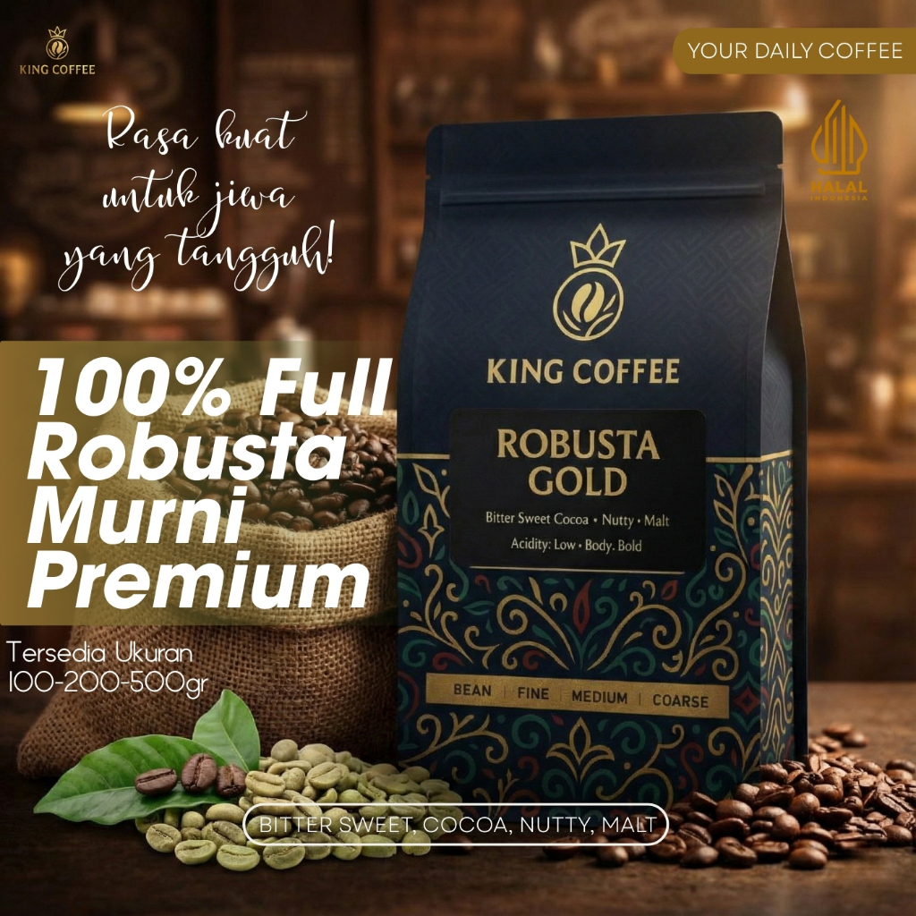 Kopi Robusta Paling Kuat King Coffee Robusta Gold 100% Murni Pahit Mantap Kafein Tinggi