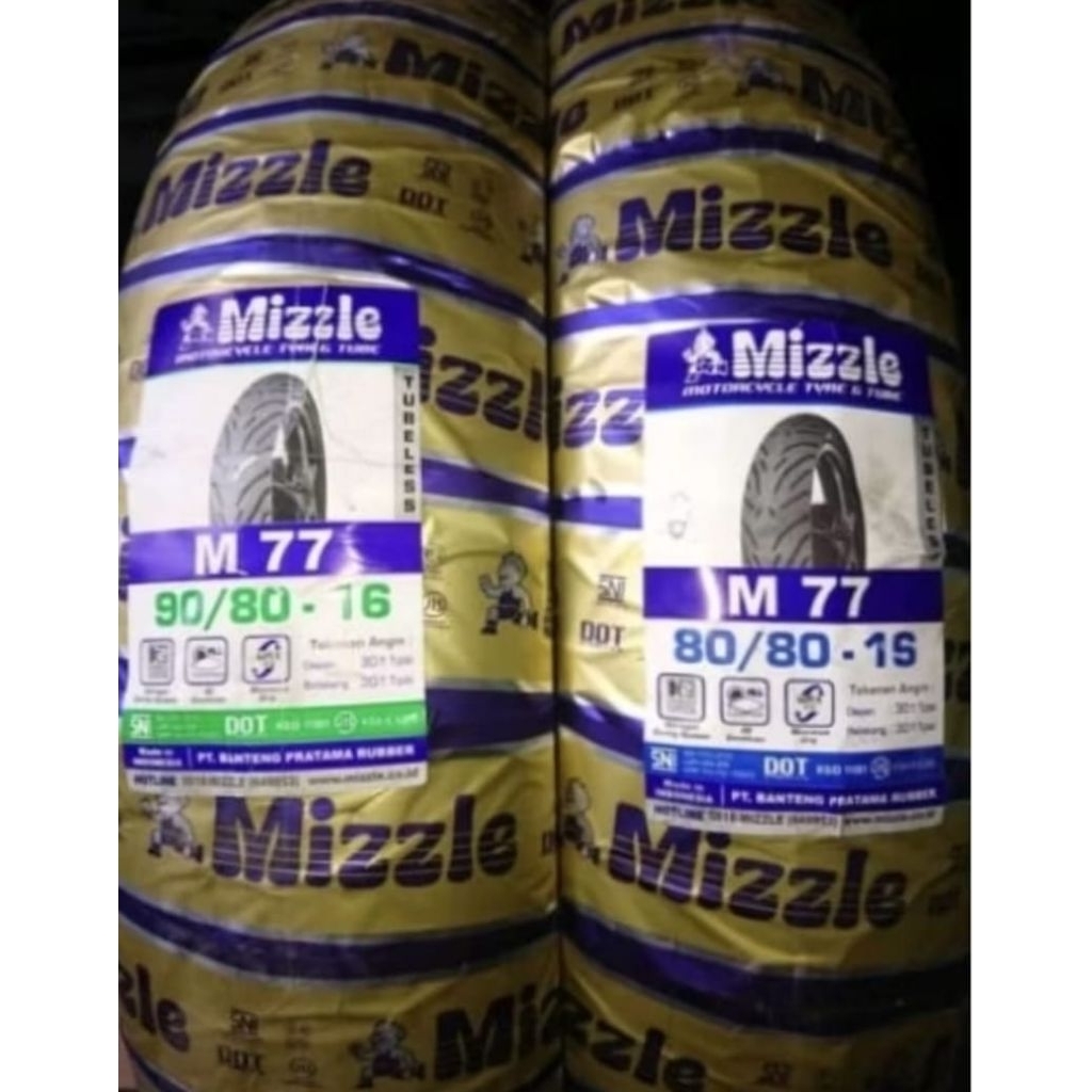 PAKET BAN MIZZLE TUBLESS RING 16 M77 80/80 & 90/80 FREE PENTIL 