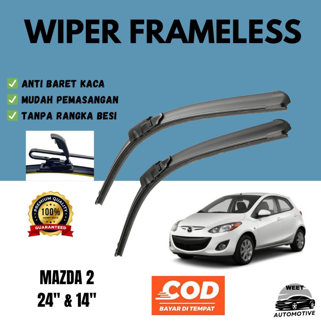 Wiper Frameless Full Karet Depan Mobil Mazda 2 2007 2008 2009 2010 2011 2012 2013 2014