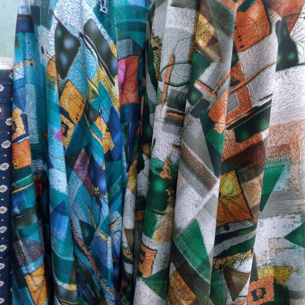 Kain Spandex Korea Motif Abstrak Geometri / Bahan Spandek Premium Halus Adem / Kain Meteran Gamis Tu