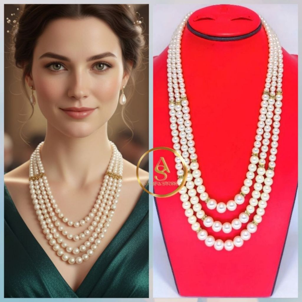 Kalung Mutiara 3 Layer Wanita Korea Mutiara Berat Premium Kalung Fashion Model Terbaru