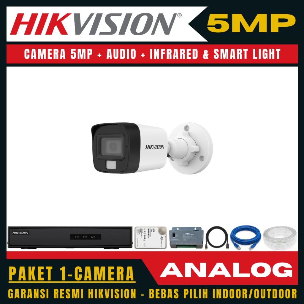 Paket cctv hikvision 5mp audio 4 channel 1 kamera paket cctv lengkap