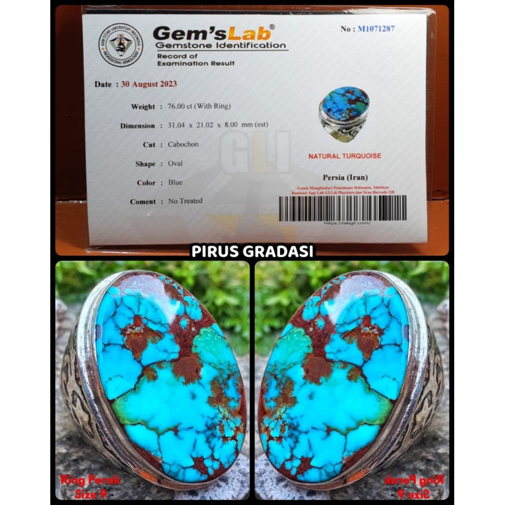 pirus multi colour Persia iran jumbo + ring perak mewah