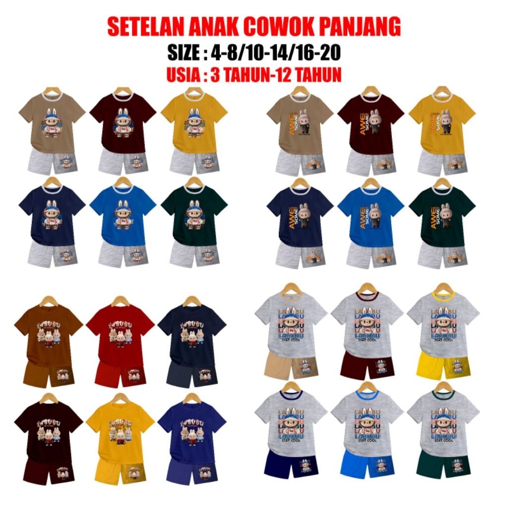 SETELAN BAJU ANAK COWOK LABUBU GAMBAR RANDOM KAOS SETELAN ANAK COWOK CEWEK BAJU ANAK COWOK BAJU ANAK