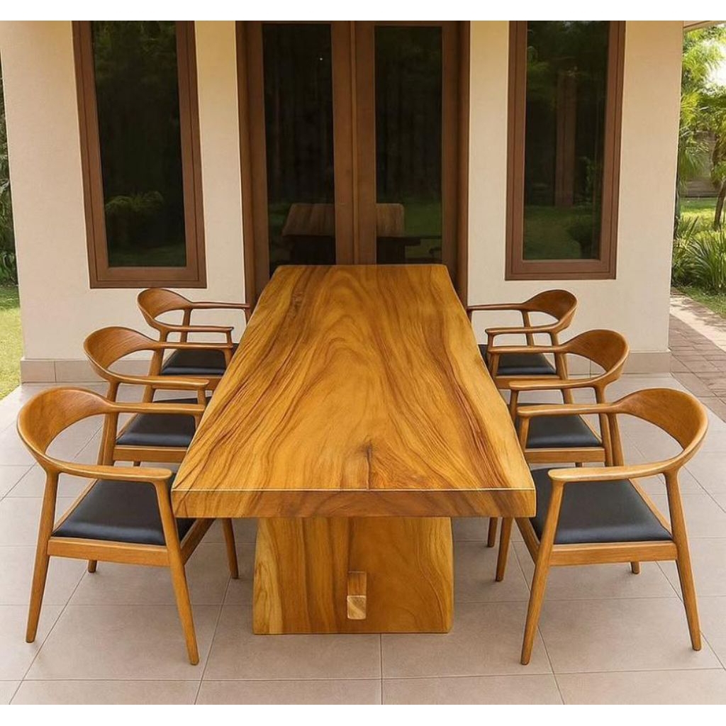 meja trembesi meja kayu suar solid meja kayu utuh tanpa sambungan meja makan kayu suar alami meja pa