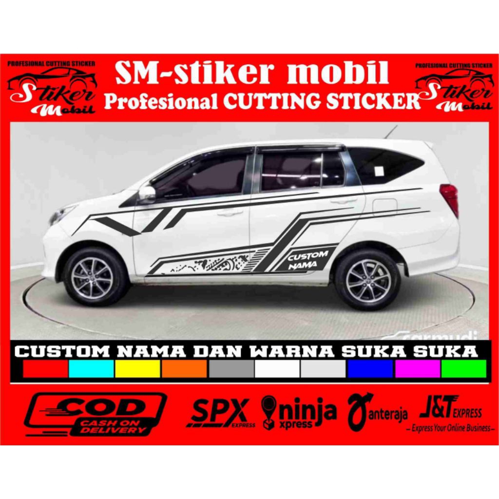 ptomo 1set kanan kiri stiker custom nama stiker mobil avanza xenia innova xpander sigra calya dll st