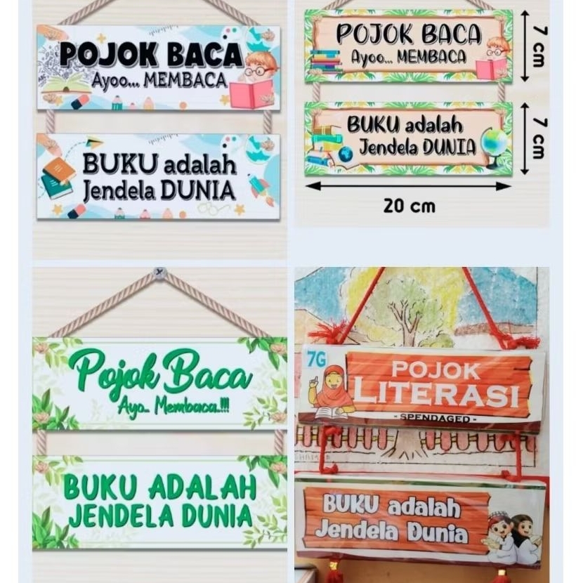 Papan Nama Pojok Baca / Pojok Literasi Kayu – Hiasan Ruang Kelas – Stiker Vinyl Glossy – Dekorasi Ed