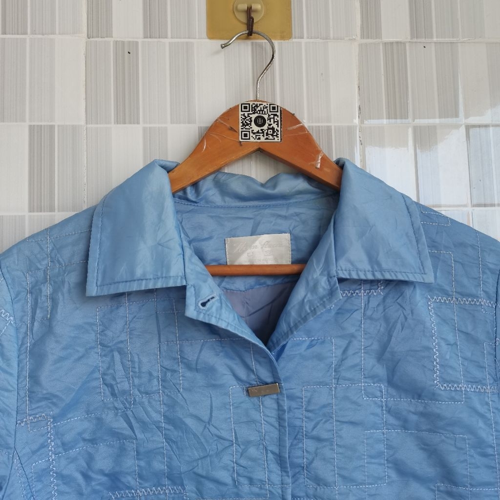 1121. WORK JAKET BUTTON NYLON WARNA BIRU SIZE L PRELOVED