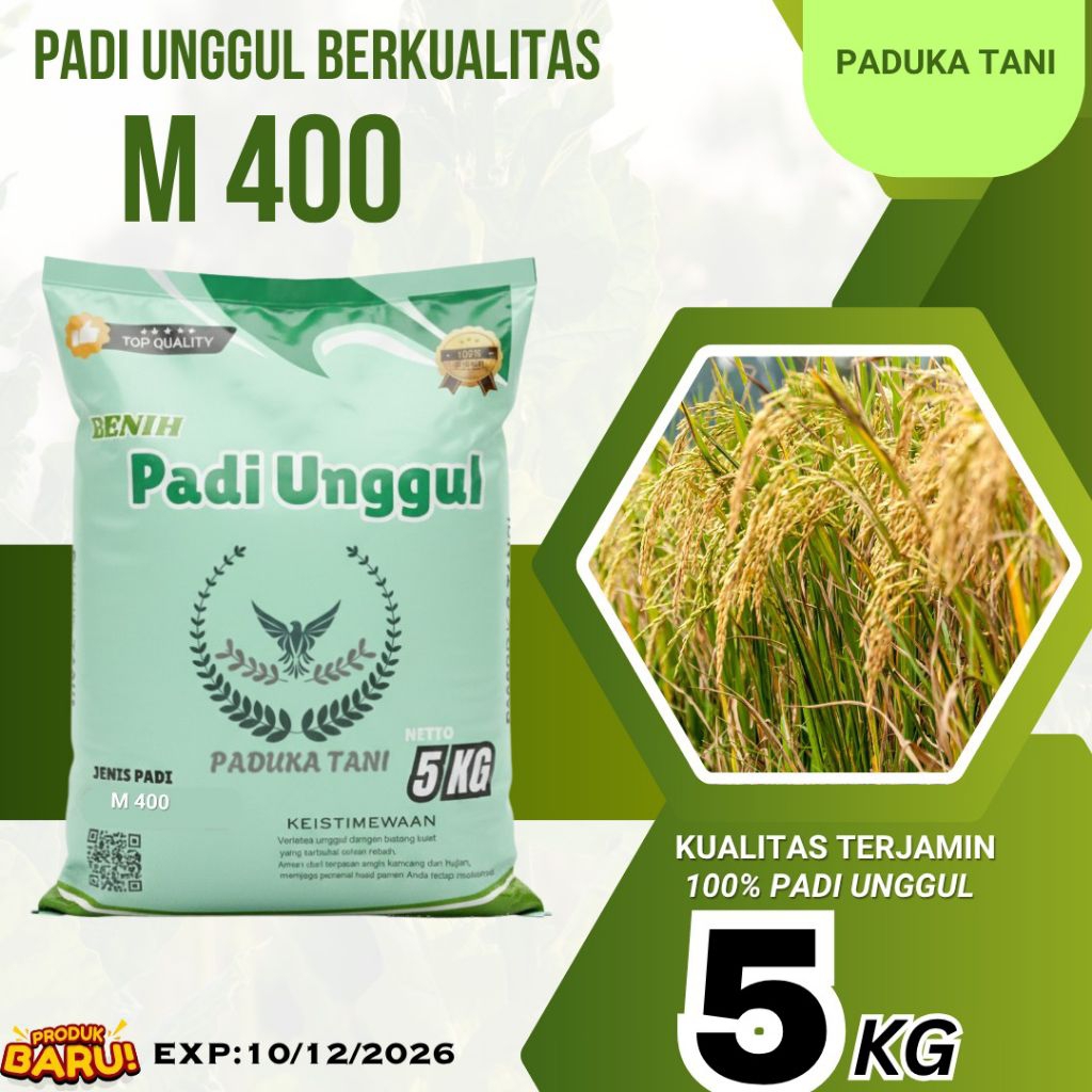 BIBIT PADI UNGGUL M400 KEMASAN 5 KG 100%ASLI