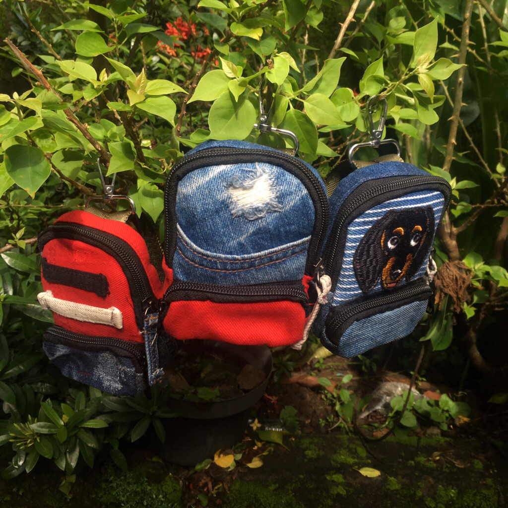gantungan kunci mini ransel jeans motif bagus