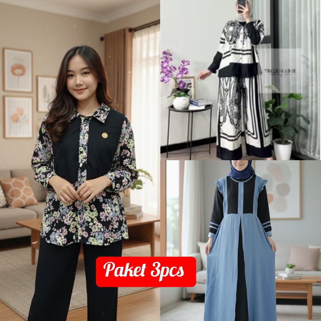 Terbaru paket hemat 3pcs,setelan celana,set Rok,gamis,MIDI,setelan celana wanita dewasa jumbo busui 