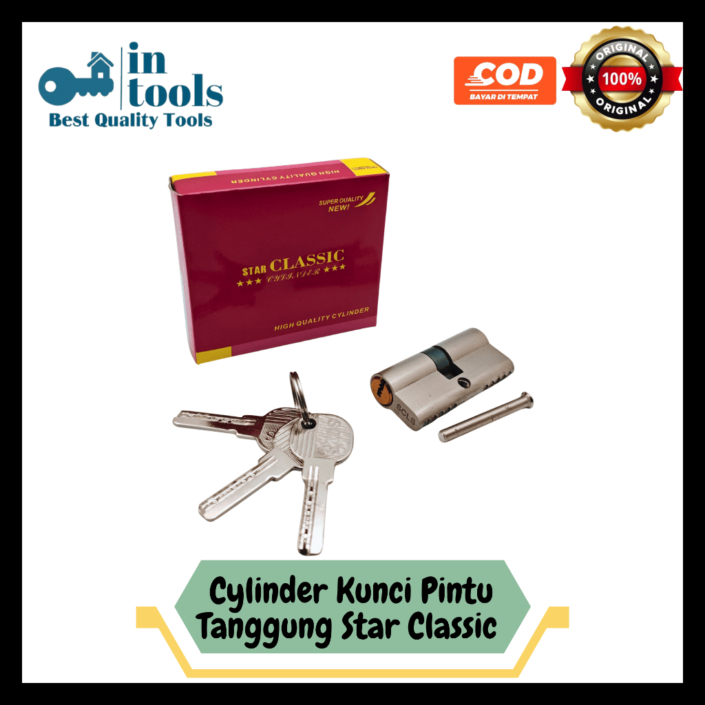 Silinder Kunci Classic Anak Pintu Rumah Kunci Classic Tanggung Stainless slot x60mm