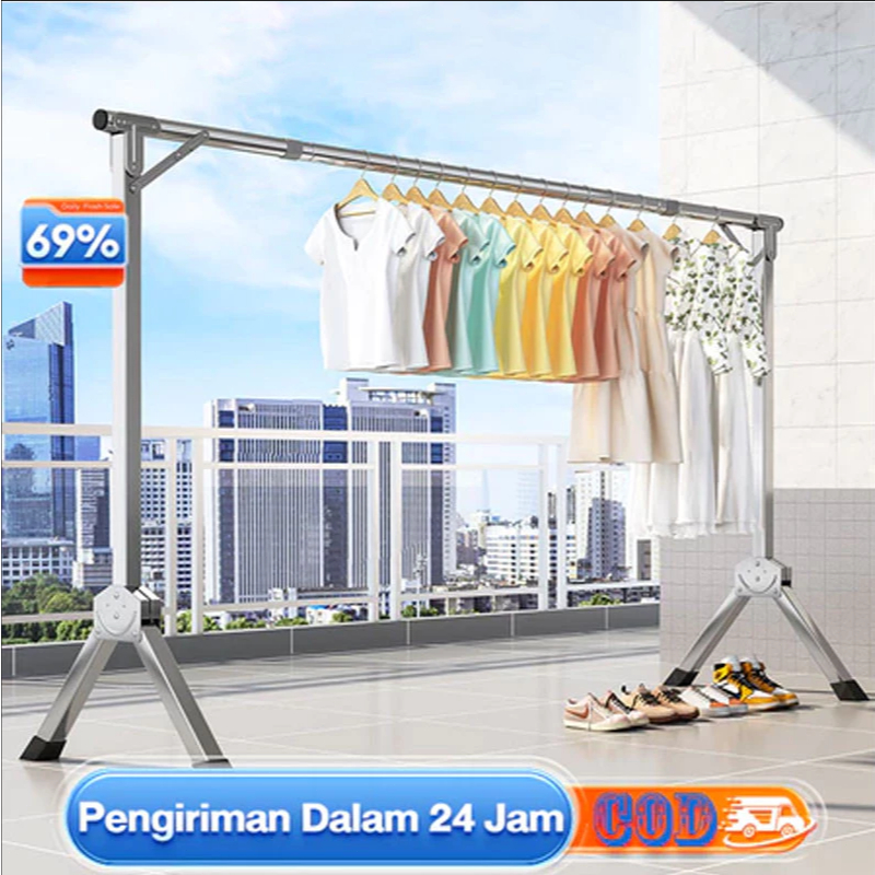240CM Jemuran Baju Stainless Steel Single Jemuran Baju Lipat Stainless Steel Portable Jemuran Hanger
