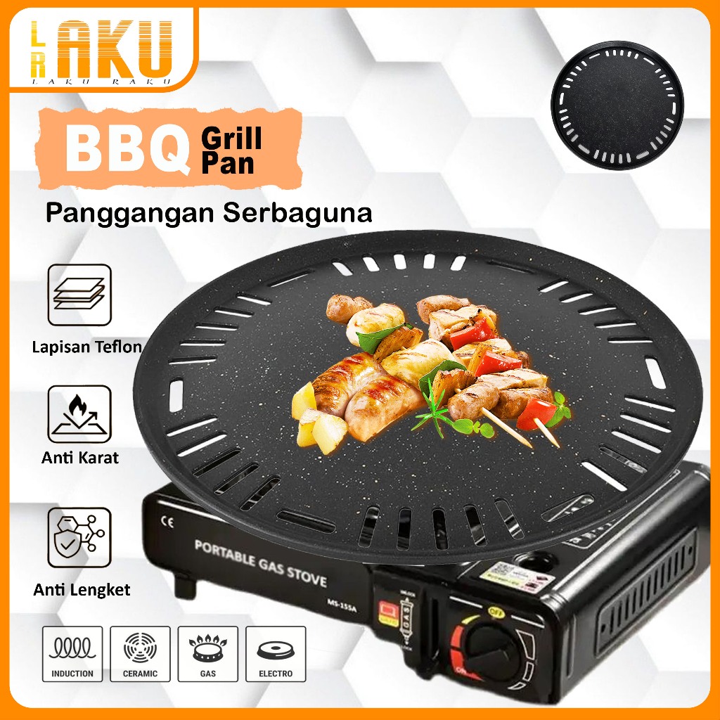 (LR)Panggangan BBQ 30cm Grill Pan Panggangan Bulat Anti Lengket Lapisan Teflon