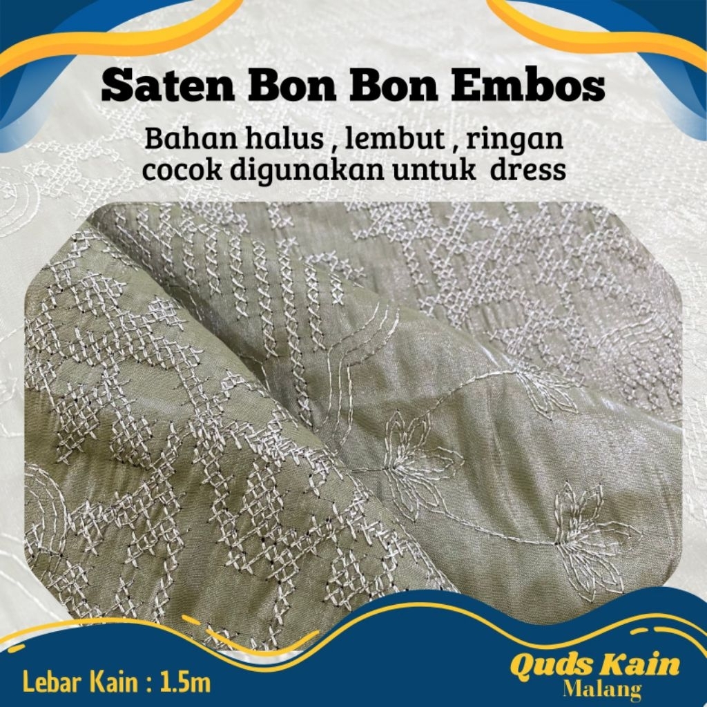 Kain Satin Bordir Bon Bon Emboss | Kain Saten Bordir Motif