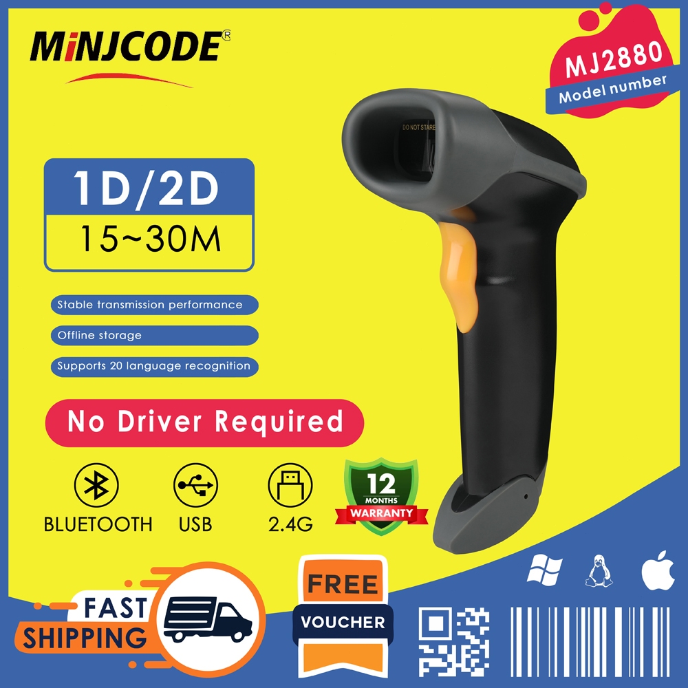 2D Bluetooth Wireless Barcode Scanner Pemindai Barcode Portable Cepat & Akurat untuk Kasir/Toko