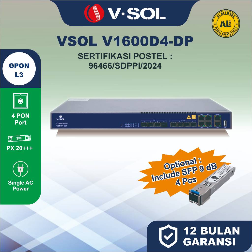 VSOL V1600D4-BT & V1600D4-DP EPON OLT 4 PON Port Layer 3 Include SFP