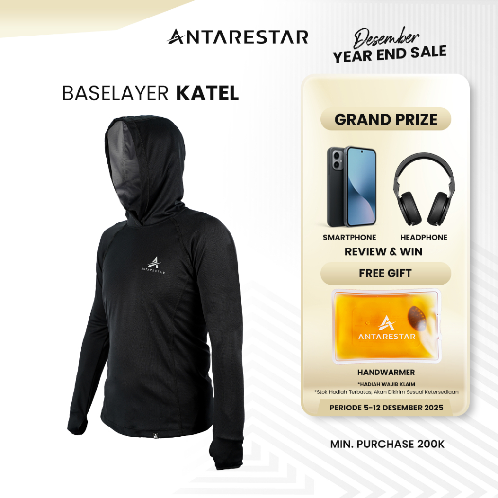 ANTARESTAR Official - Baselayer Hoodie Katel Antarestar Baselayer Pria Wanita Baju Slimfit Baju Mans