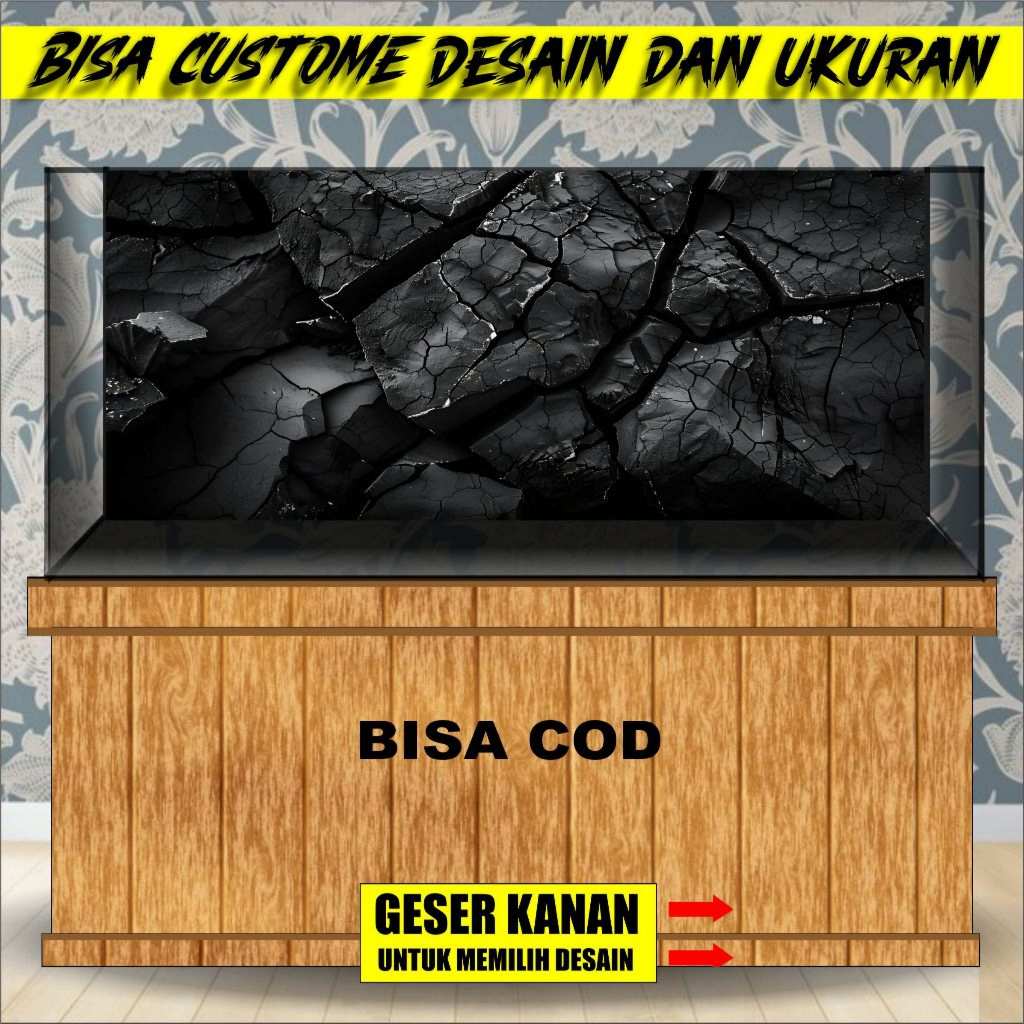 Stiker Skotlet Wallpaper Background Belakang Aquarium 3D Tema Bebatuan DL