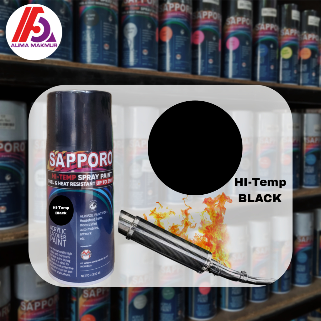 Sapporo Acrylic Lacquer Paint Hi Temp Black 300ml / Pilok Hi Temp / Pilok Knalpot Hitam / Pilok Hita