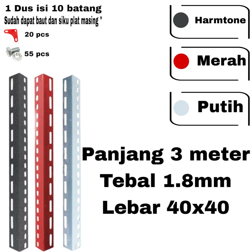 1dus isi 10batang siku lubang besi 1.8mili siku lubang/Rak Siku Lubang Perbatang 3meter paket murah 