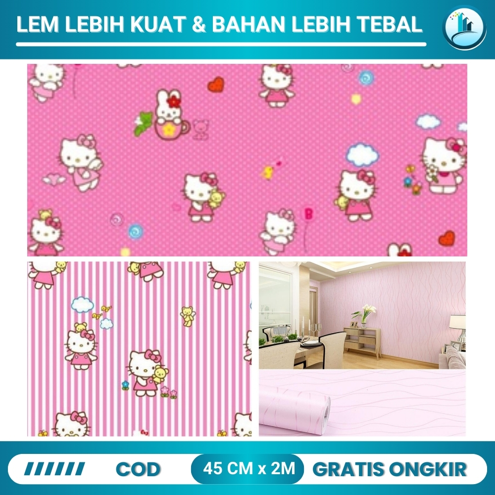 Sticker Wallpaper Dinding Kamar Tidur Anak Perempuan Stiker Walpaper Karakter Anak Motif Hello Kitty